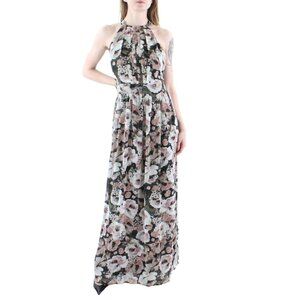 NWT INC Black Floral Printed Maxi‎ Dress Sleeveless Halter Long Flowy Maxi Dress